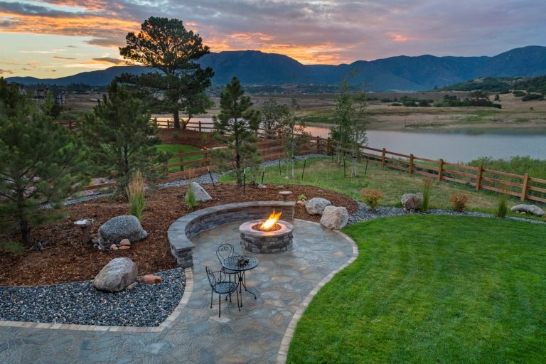 Custom outdoor fire pit built by Green Shield Utah