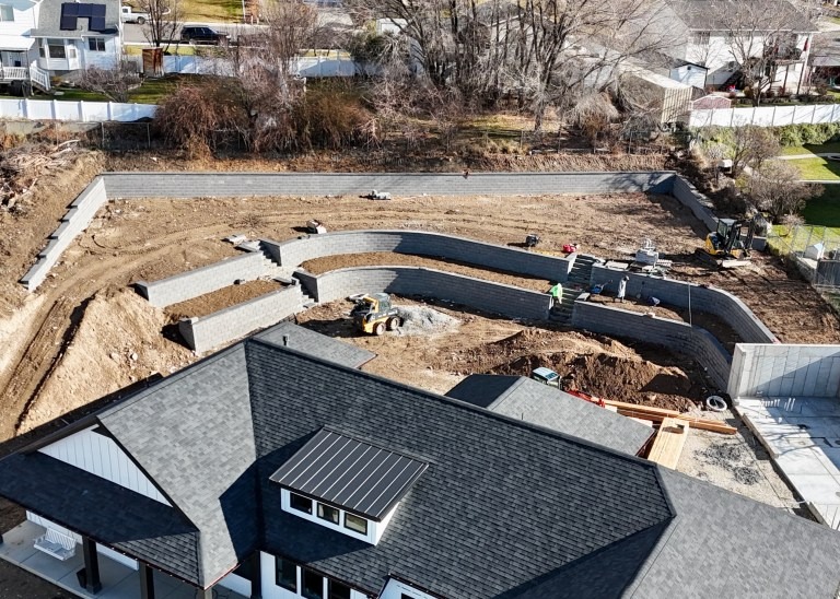 Retaining wall construction project by Green Shield Utah